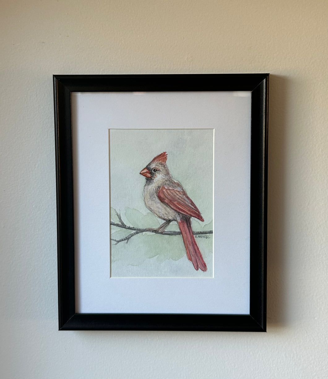 Female Cardinal- Original Artwork, framed